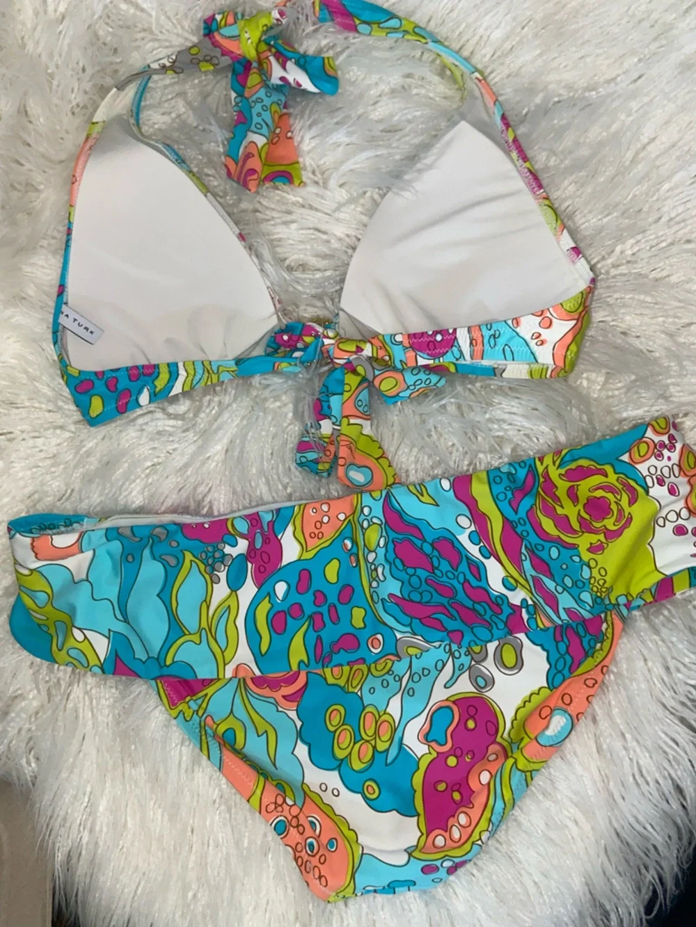 Trina Turk Multicolor Floral Halter Bikini - Turquoise, Pink, Lime, no size tag - Picture 3 of 5